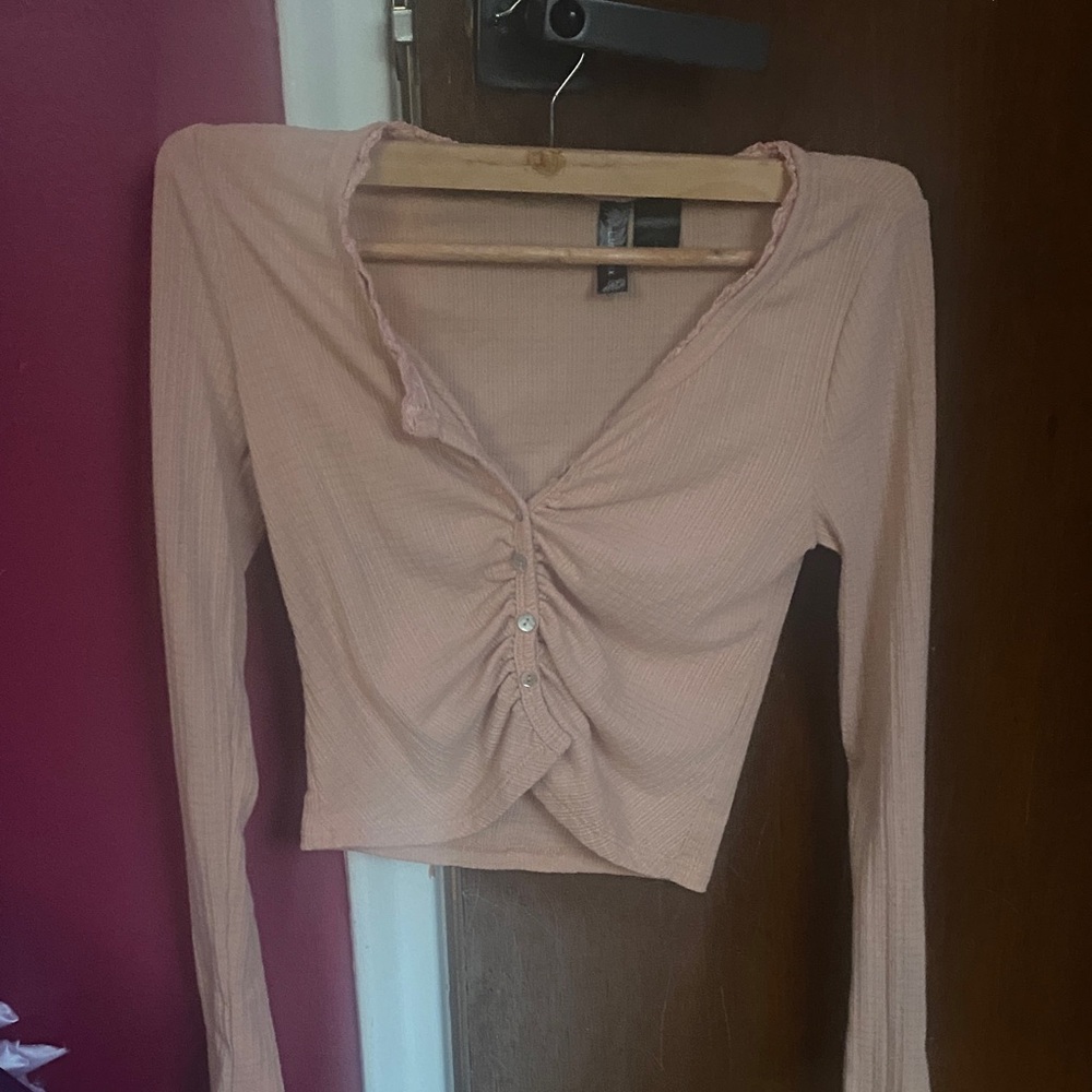 Elegant Ruched Long Sleeve Blouse in Pink